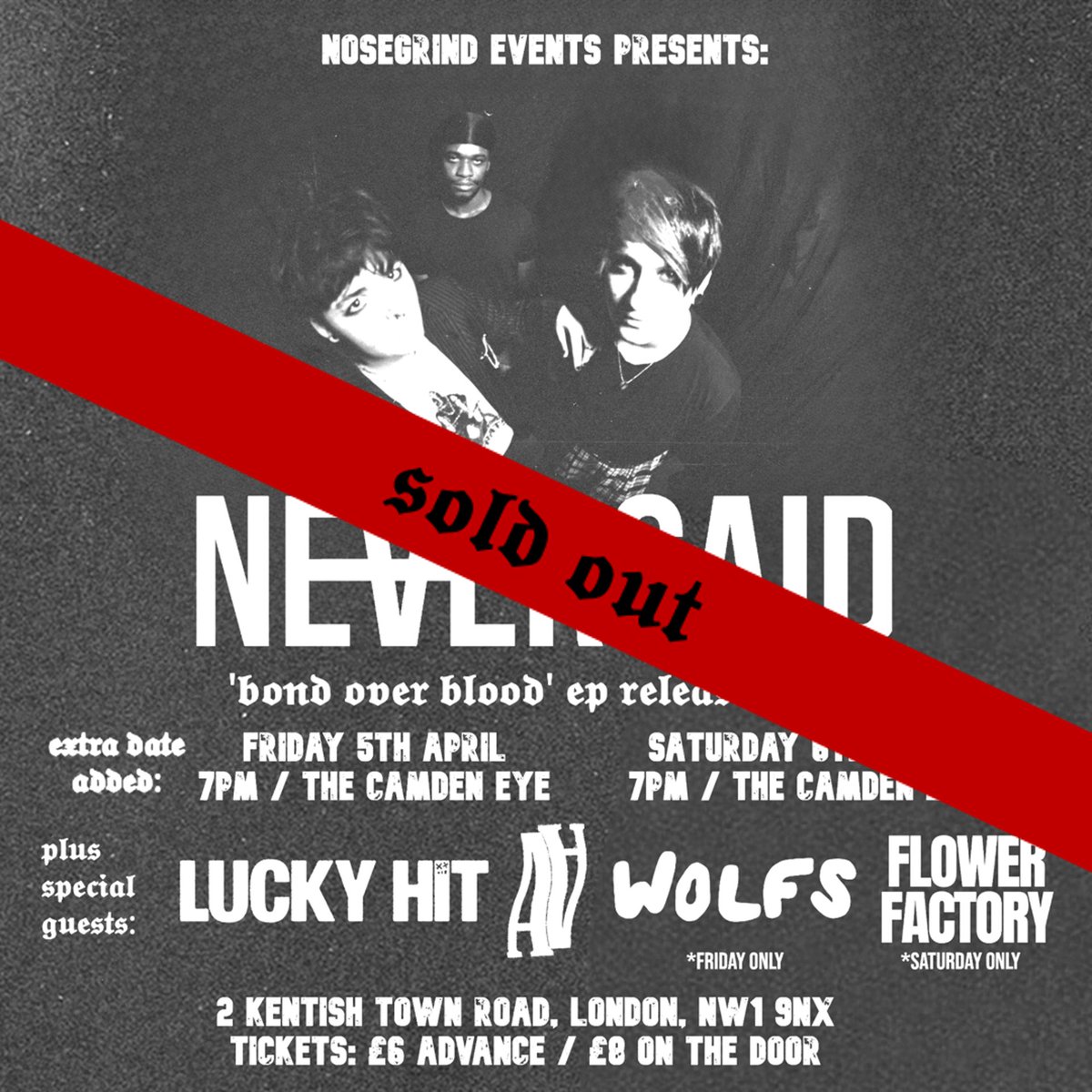 𝖘𝖔𝖑𝖉 𝖔𝖚𝖙 Two sold out nights this weekend at @thecamdeneye. Thank you for your support 🖤 We have held back a very limited number of tickets, which will be available on the door on Friday. Be sure to arrive early to avoid disappointment.