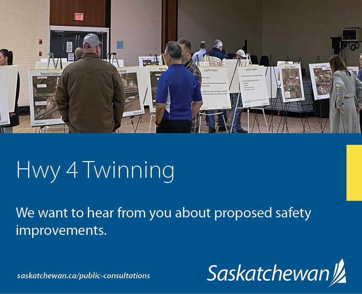 We want to hear from you on proposed twinning on Highway 4, north of North Battleford. The next step in planning is underway. Please have a look and let us know what you think. bit.ly/3PCm5lK