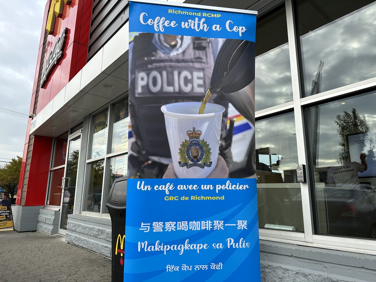 ☕ + 🚔 = The best blend! Join us next week for #CoffeeWithRCMP. 📅: April 10th ⌚: 10:00 am – 12:00 pm 📍: McDonalds @ 7120 No. 3 Rd, #RichmondBC