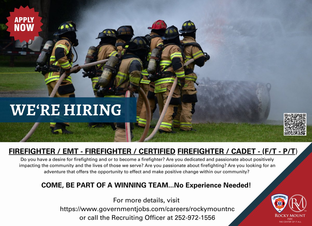 RMFD is currently accepting applications for Firefighters! Contact the Recruiting Officer at (252) 972-1556 for more details or use the link below to APPLY TODAY!!!

governmentjobs.com/careers/rockym…