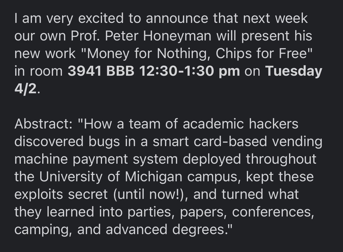 dugsong's tweet image. “Money for Nothing, Chips for Free”: @peterhoneyman gleefully shares details, 25 yrs later, of @CITIdotUMICH’s Schlumberger Cyberflex smart card (8-bit 3.5 Mhz microprocessor) hijinks - jackpotting machines 12 years before Barnaby Jack (RIP) 🙏🏙️ #hackerhistory