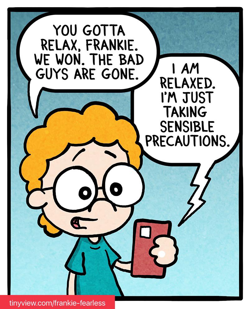 Frankie takes steps to protect herself. Are they the most sensible steps? Maybe, maybe not. Full comic to be found here: social.tinyview.com/OtFEu2oEtIb