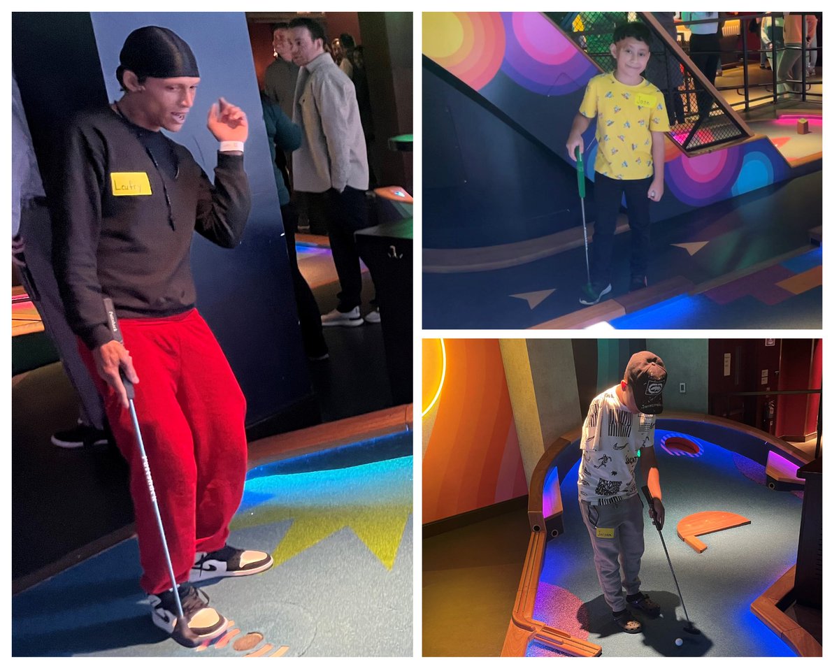 Team Brave participants showed off their golfing skills at Puttshack on their latest outing. As part of #TeamBrave, child life specialists from @ShrinersBoston and volunteers from @BostonBurn lead groups of patients on fun adventures and activities in the Boston area.
