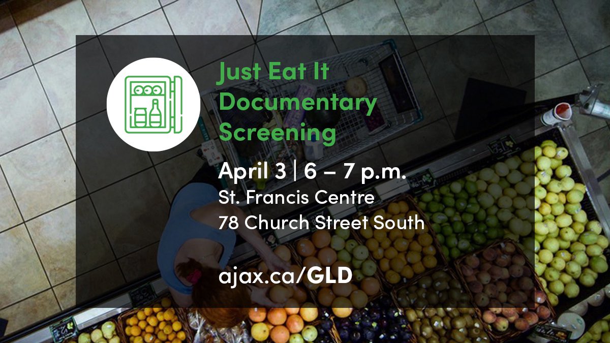 Celebrate the beginning of Earth Month with a fun, educational movie night!📽️🌎 Join us at the St. Francis Centre to learn about the issue of food waste. 📅 April 3 ⏰ 6 – 7 p.m. ajax.ca/GLD