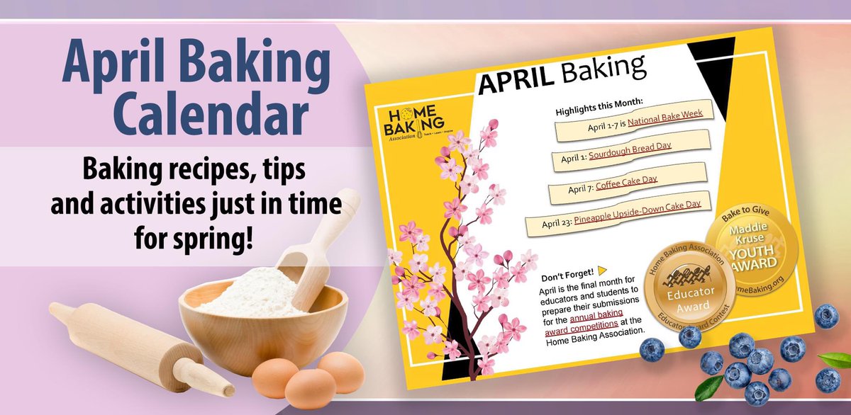 HomeBaking's tweet image. It’s April, folks! The perfect time to bake some spring delights at home, or with your students. Find all the baking tips, recipes and resources you need for the season in our April Baking Calendar at HomeBaking.org #april #bakingcalendar #springbaking #foodie