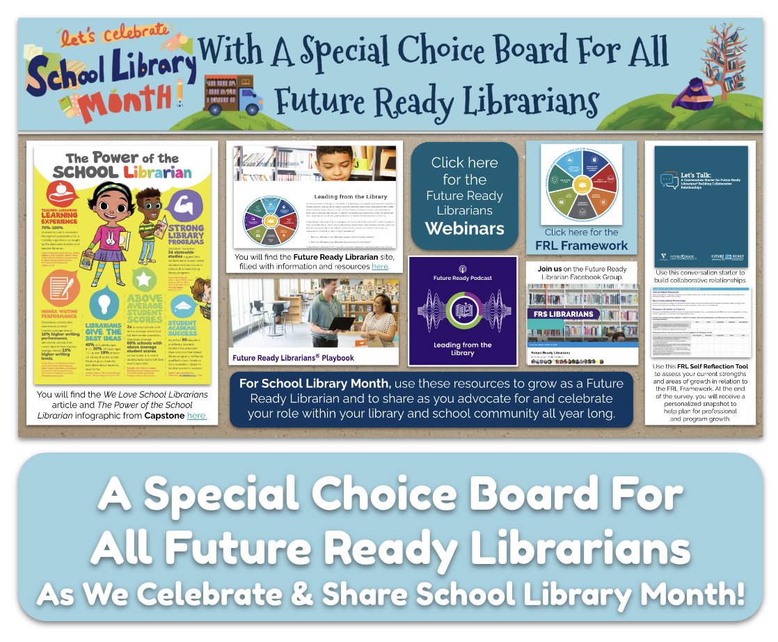 As we celebrate @aasl School Library Month, I have pulled together several important and special resources in this choice board for all Future Ready Librarians. 📚 We can use these resources to grow as a Future Ready Librarian and to share with other stakeholders like…
