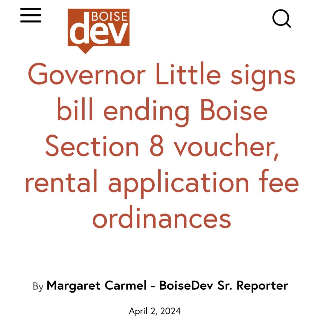 The Idaho Legislature acted to roll back the City of Boise's govt housing projects.
👍👍👍
'Governor Brad Little signed the legislation into law on March 27.'
#PropertyRights #FreeMarkets
boisedev.com/news/2024/03/2…