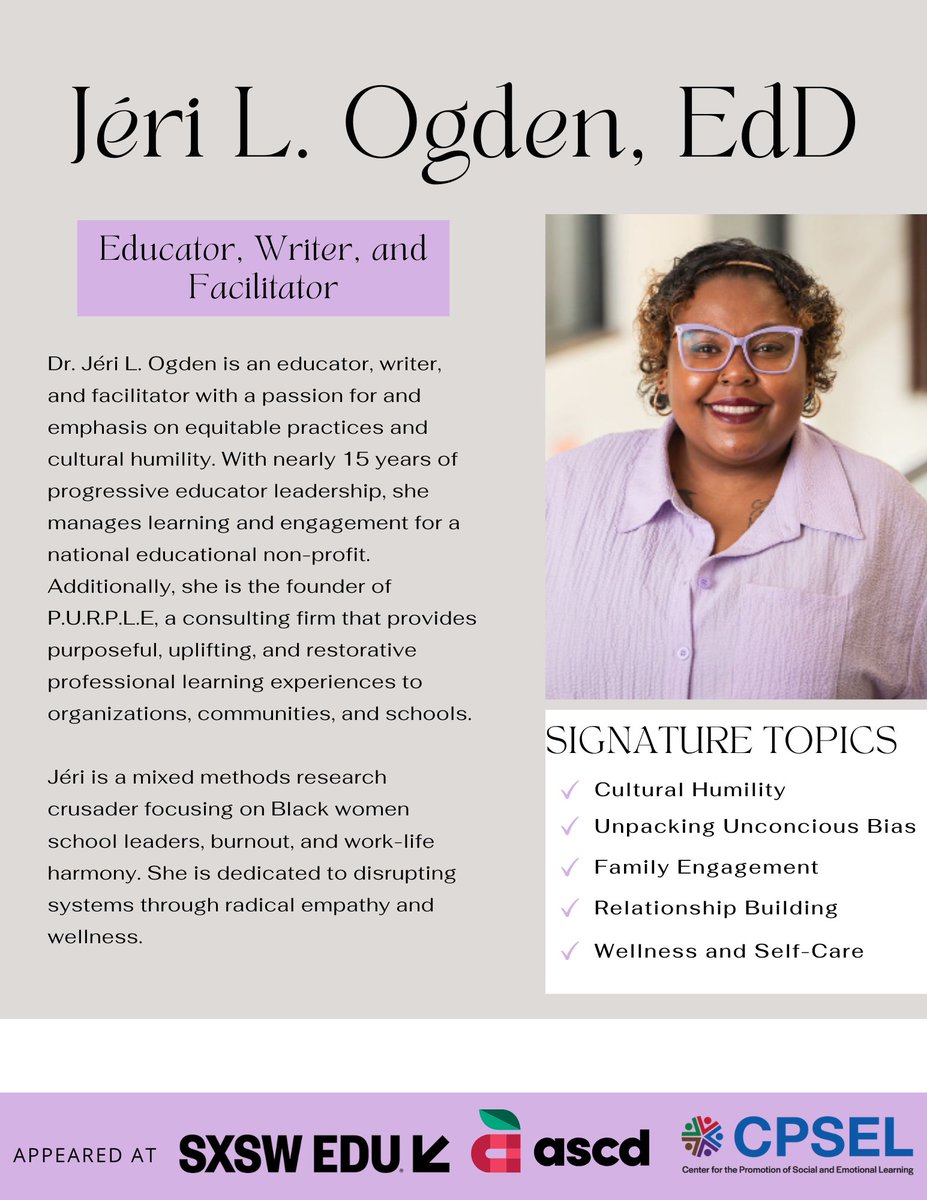 It is around that time in the year when school leaders are thinking about professional development for August. Take a gander at what I offer through P.U.R.P.L.E. by Jéri and consider booking me -- jeriogden.com