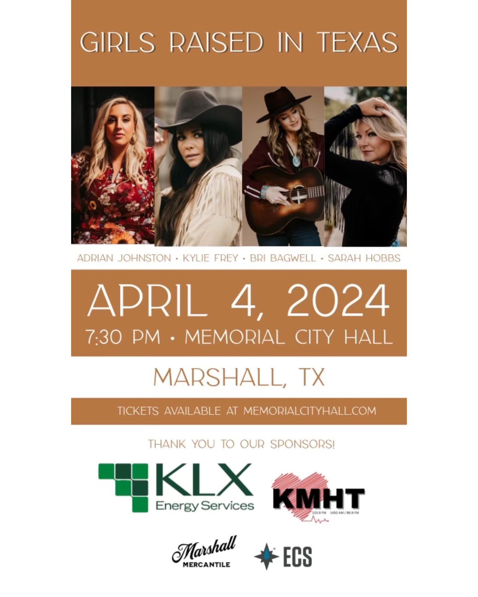 Can't wait to play with my Texas girls @BriBagwell, Adrian Johnston, and @SarahHobbsMusic this weekend in Marshall, TX! Grab your tickets and we'll see you at Memorial City Hall on Friday night. bit.ly/4cAu7HX 📸: Collette Badora