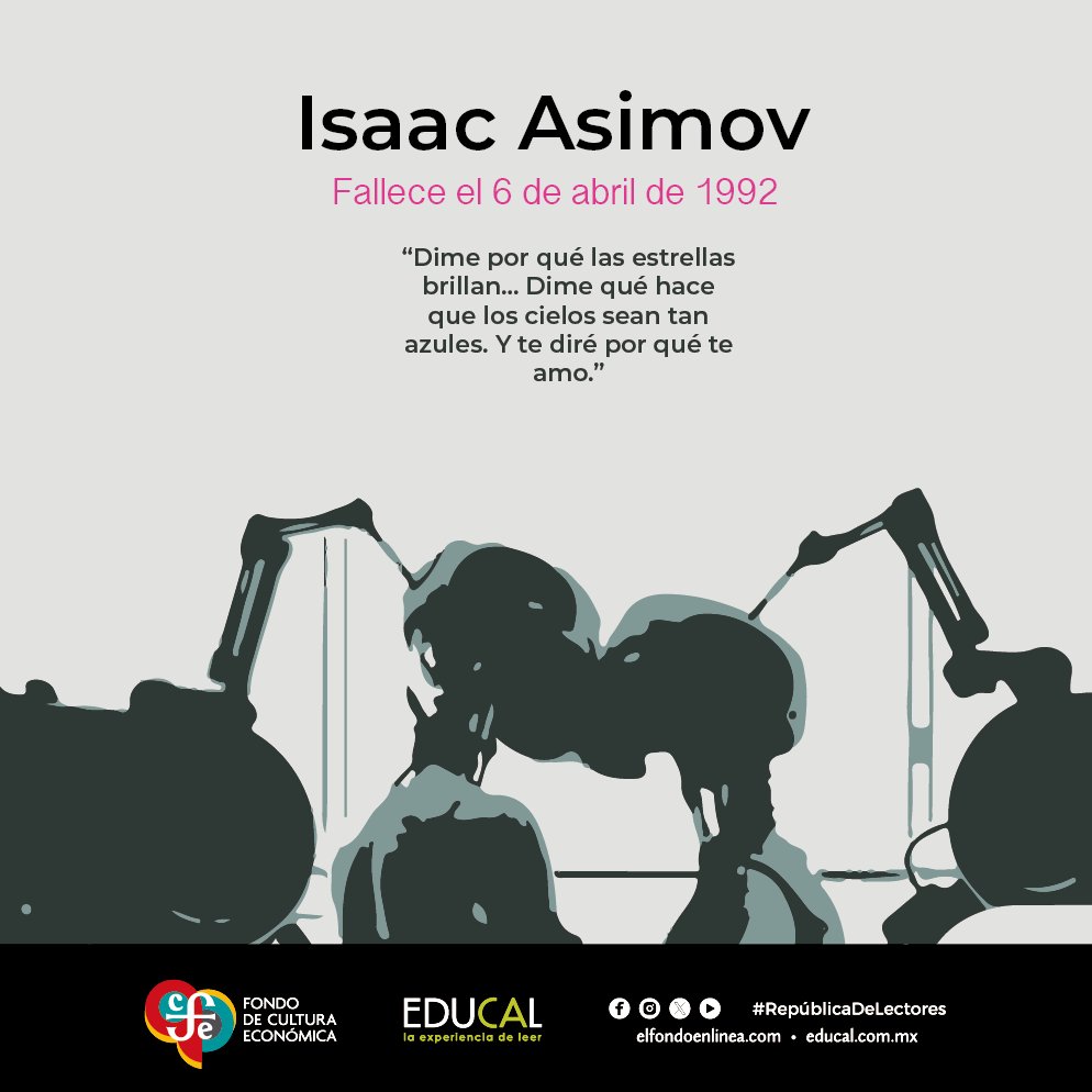 Recordamos a #IsaacAsimov, escritor estadunidense, quien muere un día como hoy de 1992, considerado como uno de los grandes escritores de ciencia ficción.

#RepúblicaDeLectores #LeerTransforma