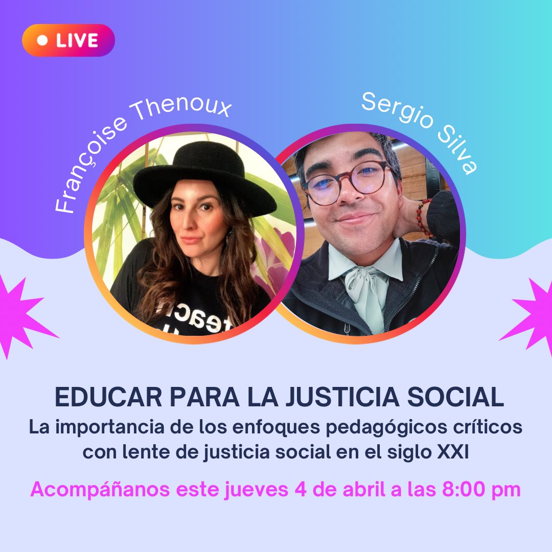 TWSteacher's tweet image. Instagram Live en Español : Educar para la Justicia Social ✊🏼

Mi gente, este jueves que viene estaremos con @andamiajeemocional conversando en vivo acerca de algo que nos apasiona como educadores, la justicia social #langchat #earlylang #educolor