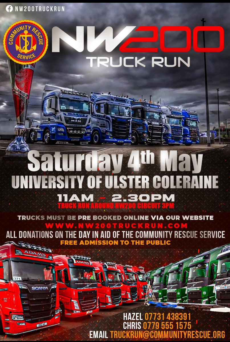 The @briggs_niroi NW200 race week will kick off with an exciting new addition to its lineup of events. The NW200 Truck Run will take place on Sat 4th May 2024 at the University Of Ulster Campus Coleraine then lap the circuit. For information or register nw200truckrun.com