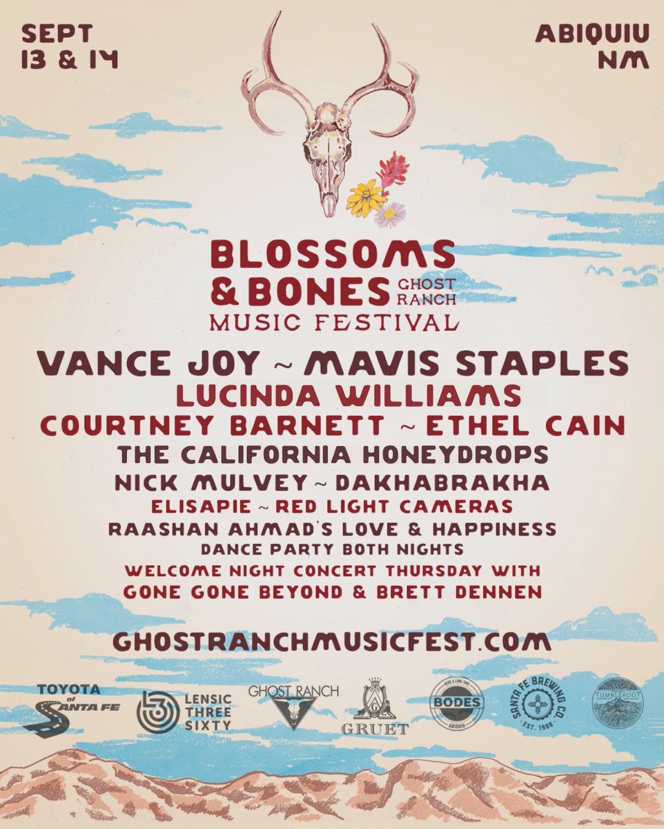 This September the band and I will be heading to New Mexico for Blossom & Bones Festival at Georgia O’Keeffe’s Ghost Ranch. Tickets on sale April 12.