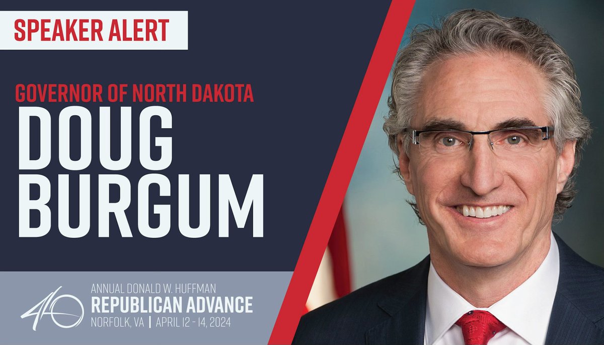 🚨🚨Calling all Conservatives! Join Governor Doug Burgum and other GOP Officials at the 40th Annual Advance in Norfolk! Tickets are going FAST, purchase yours at: qrco.de/vagop24