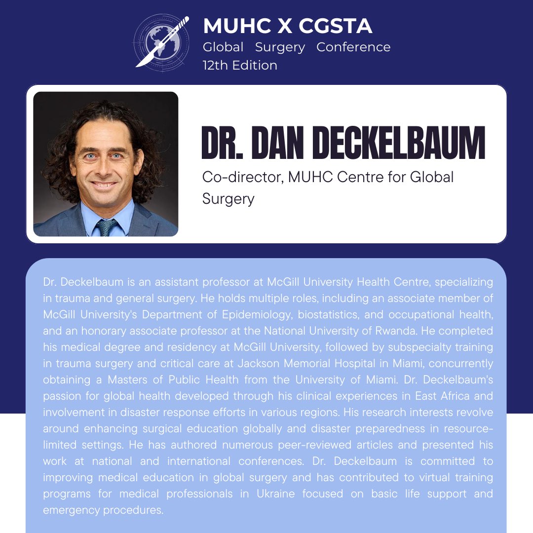 Meet Dr. Grushka and Dr. Deckelbaum, the Co-Directors of the McGill Center for Global Surgery

📅April 13th, 2024 at 9:00 AM EST 
📍They will be present in-person and their talk will be live-streamed!

Register here: linktr.ee/cgsconference