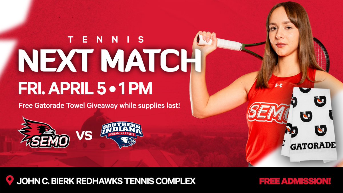 Come out to the John C. Bierk Tennis Complex on Friday at 1 PM for the final home match of the season! Fans will receive a free Gatorade training towel while supplies last!

Admission is free and open to the public!

#FeelinRowdy