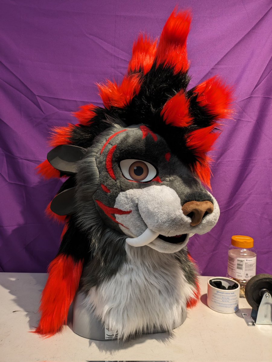 Big WIP Nose is glued but that's it for now. Adding horn bases and ears before the rest is glued down #CharredFursuitsVay