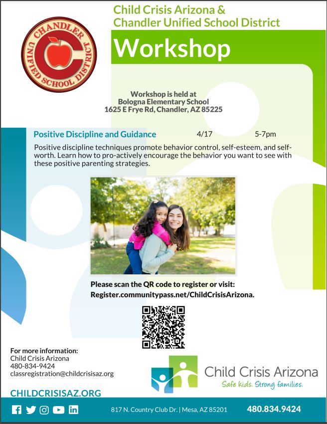 bolognascorpion's tweet photo. Parents:
π·Positive Discipline & Guidance Workshop being held at Bologna Elem. on 4/17 from 5-7 p.m.
Check the flyer for registration information or visit:
https://t.co/XRI9BslW5j
#WeAreChandlerUnified #bolognascorpions #ScorpionPride #stingenergy #ChildCrisisArizona https://t.co/W4bPmxNU7t