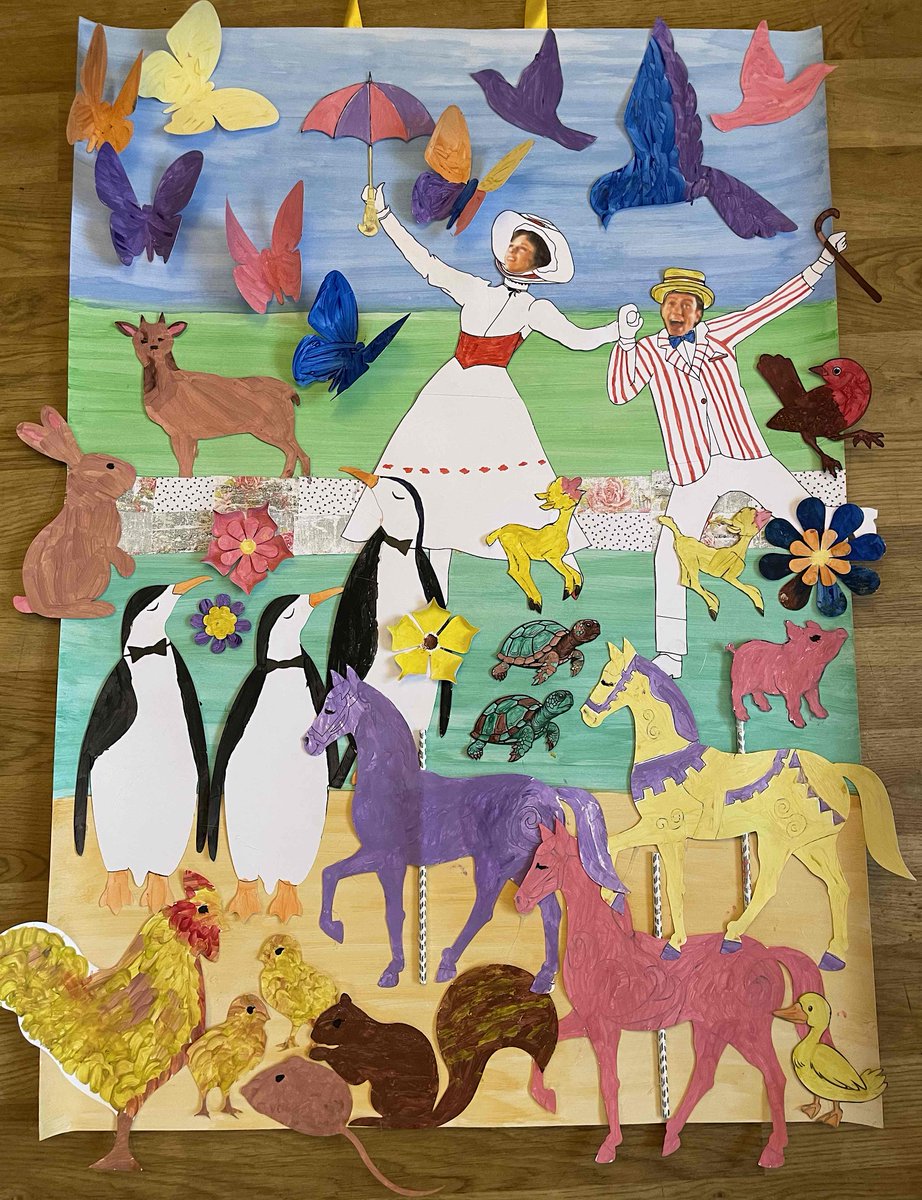 Fabulous artwork was created today by the residents & staff at @HC_One #VictoriaManor #CareHome #Coventry, who worked so hard to paint all the characters in this amazing @creativemojo #MaryPoppins #Musicals inspired picture😍@artsincarehomes @DementiaFriends @ageukcw #carehomefun