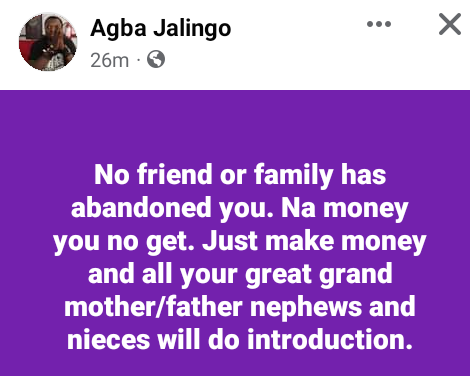 google9ja's tweet photo. "No friend or family has abandoned you. Na money you no get" - Nigerian journalist, Agba Jalingo says https://t.co/8ggBwTmz71 https://t.co/6OgFNHFp6s