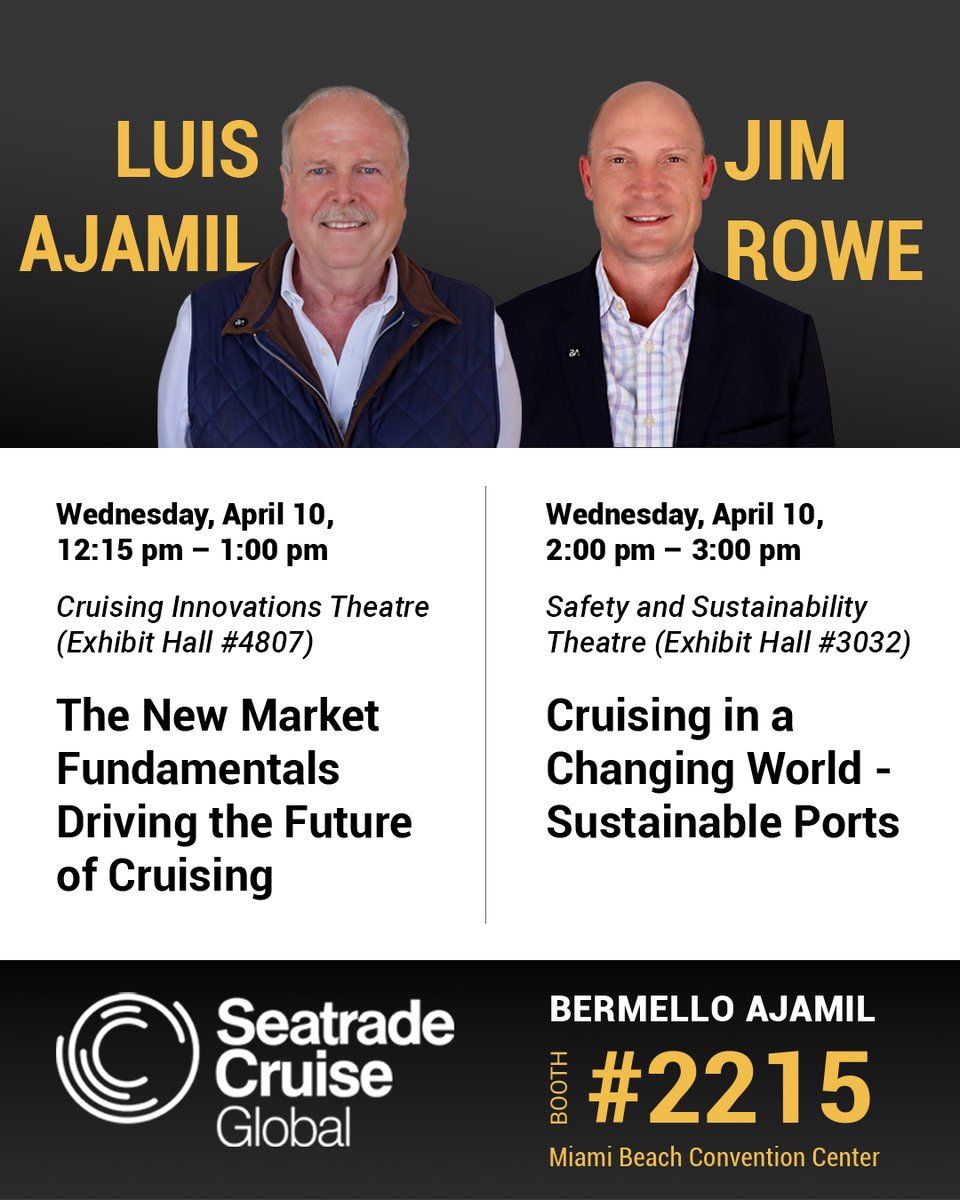 BA's Luis Ajamil and Jim Rowe are joining the Key Panelist Discussions at Seatrade 2024 on April 10. Recognized as industry thought leaders, their talks focus on pivotal market topics. <a href="/woolpert/">Don Gian</a> 

Visit booth #2215 for more information.
#Seatrade