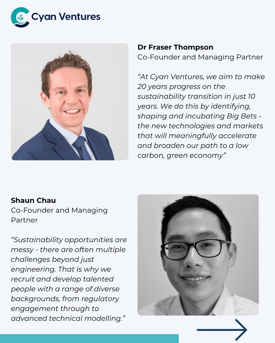 CyanVentures's tweet photo. We are excited to officially launch Cyan Ventures.

Founded by Dr. Fraser Thompson and Shaun Chau, Cyan Ventures is a specialist sustainability project development and advisory firm.

To stay in touch, follow us on LinkedIn (https://t.co/rakYwRGn6V) and Twitter. https://t.co/Ll7NItP135