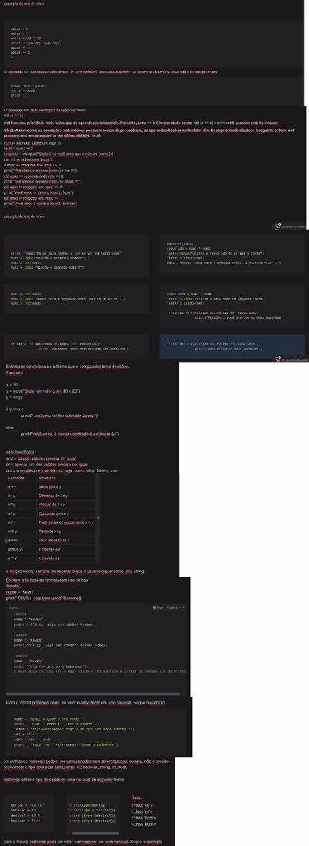 Programa4Dor's tweet image. Dia 0
-Tipos de dados
- Variavel
- Funções
- Operadores
- Função
- Estrutura Lógica e Condicional
- Formatador de String
- Estrutura de Repetição
(Como meu mano Twitter não aceita + de 4 fotos eu to anexando uma foto com todos os prints, boa sorte para ver :) )