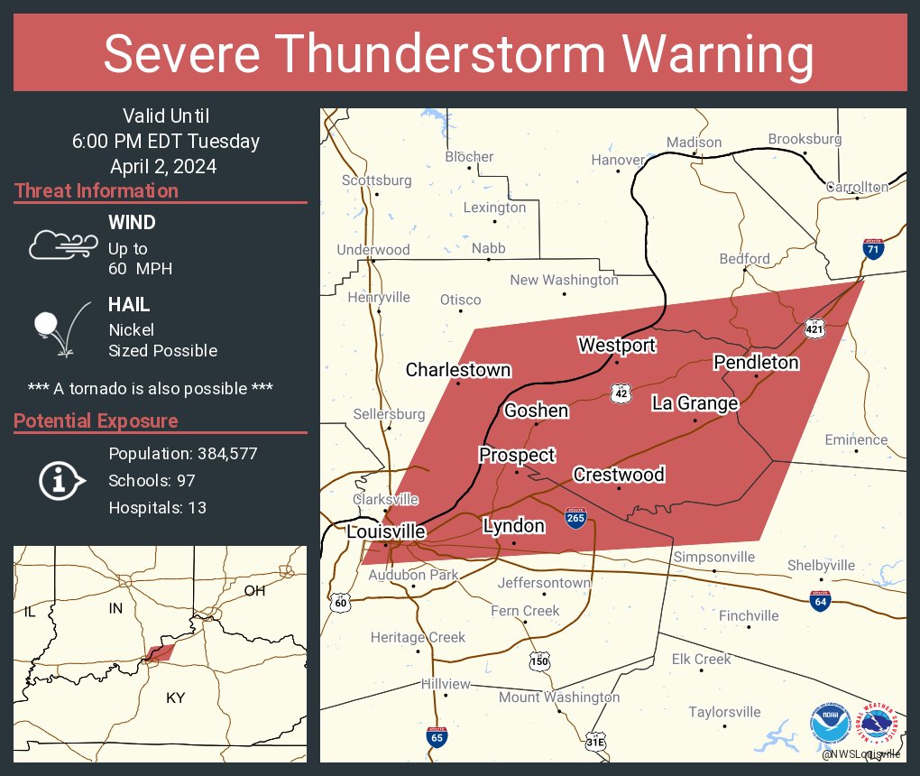 Severe Thunderstorm Warning including Louisville KY, Jeffersonville IN and Saint Matthews KY until 6:00 PM EDT