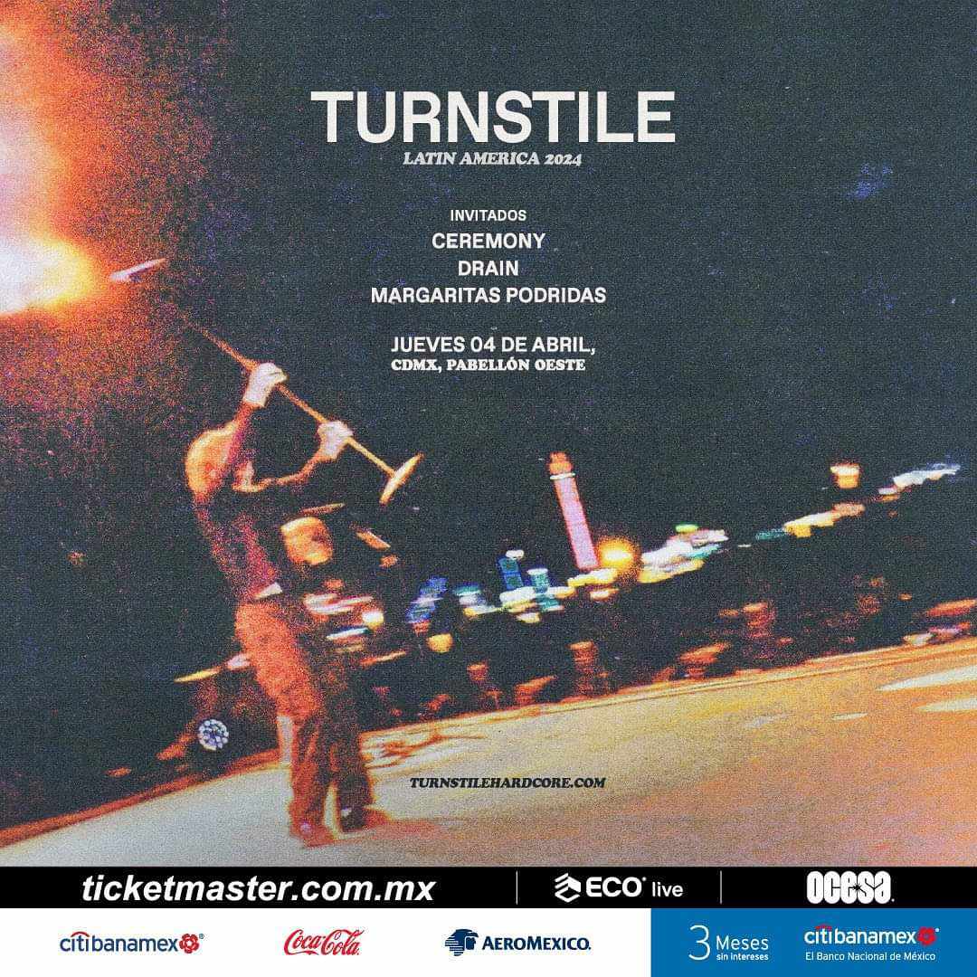 ¿Quieren ver a Turnstile este 4 de abril con Ceremony, Drain y Margaritas Podridas en el Pabellón Oeste?

¡Estén pendientes porque tendremos algunos boletos para que asistan al concierto!

Vayan dándole RT a este tweet. 🥵