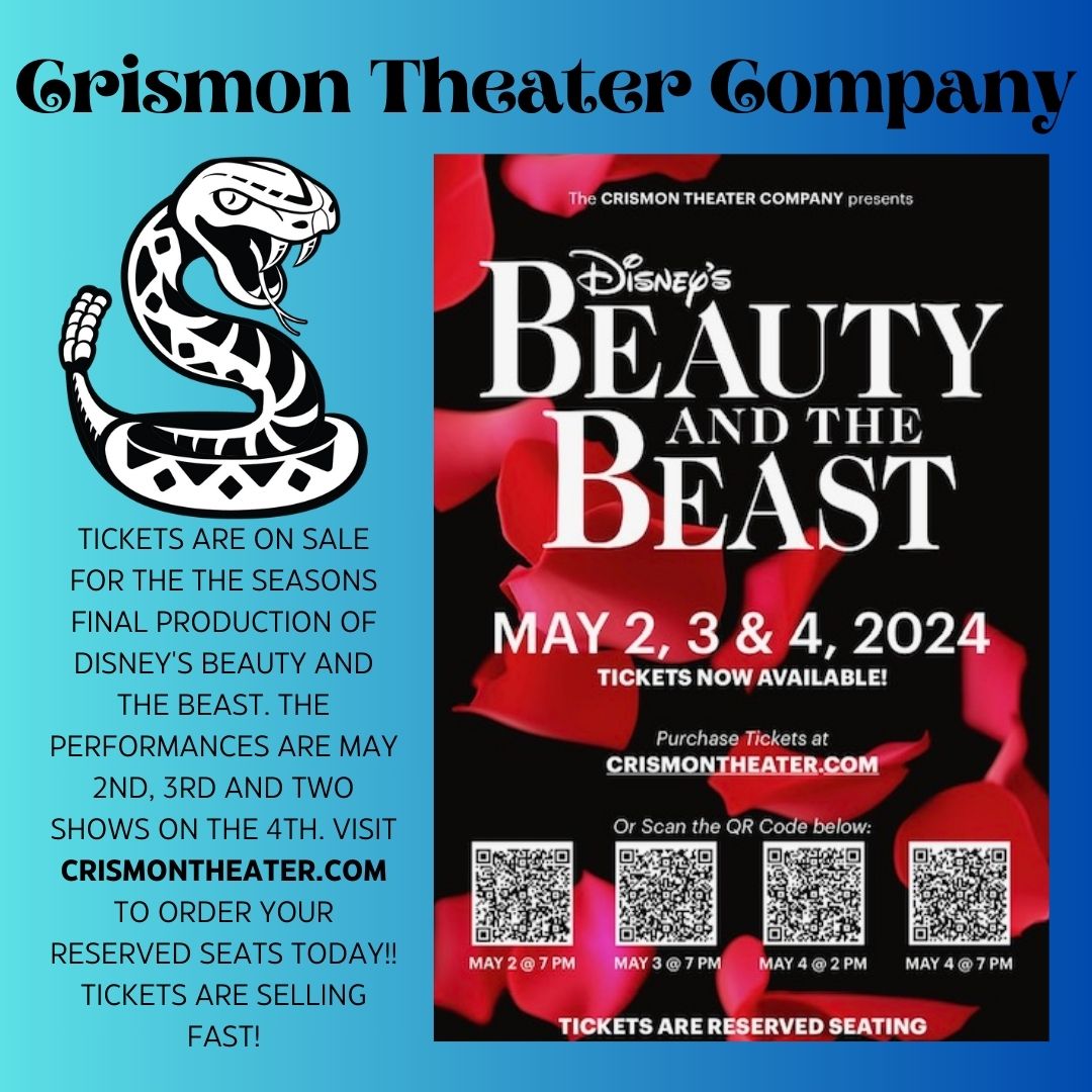 🌹✨ Our Theater Company is back with another magical production - Disney's Beauty and the Beast! Don't miss out on this enchanting show coming in May - get your tickets now at Crismontheater.com 🎭 #Crismonhs #qcusd #Qcleads #Unitedwelearn