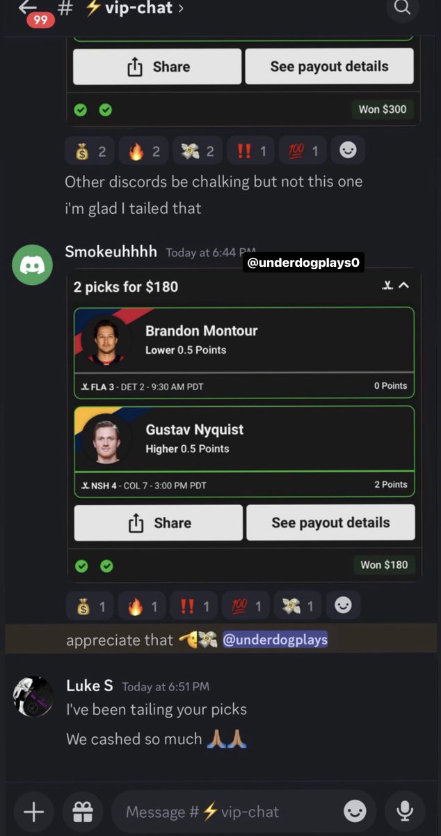 UnderdogPlays0's tweet photo. BIG WINS ✅ We've been going crazy all year! All of my plays are posted in my discord. 

⚡️ DM TO JOIN THE WINNING TEAM

#underdogfantasy #prizepicks #mlb #nba #picks #SportsGambling #BettingX #dfs https://t.co/oldZZlNk2z