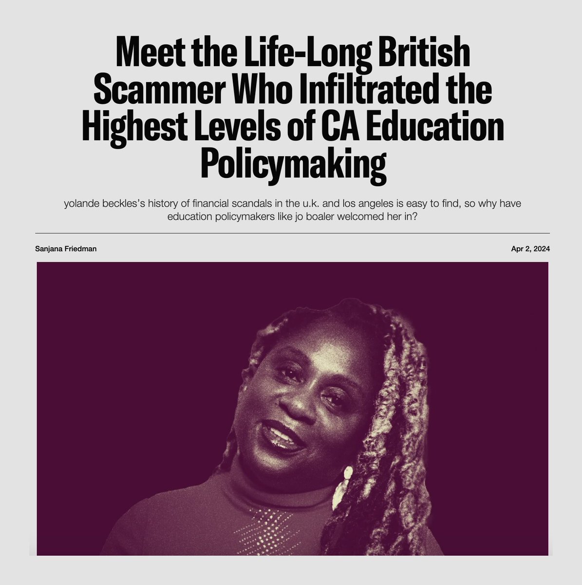 'A disgraced education 'guru' and reality TV star, who vanished from Britain after becoming embroiled in a string of financial scandals.' That's how The Independent described California “math equity” policy consultant Yolande Beckles — a woman who left her native U.K. with 19