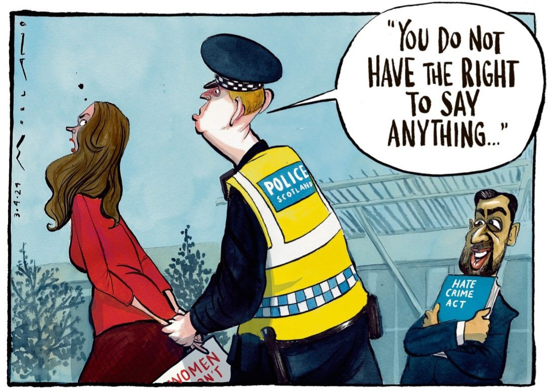 Morten Morland on #ScottishHateCrimeBill #HumzaYousaf #HateCrimeActScotland #HateCrimeBill #HateCrime  – political cartoon gallery in London original-political-cartoon.com