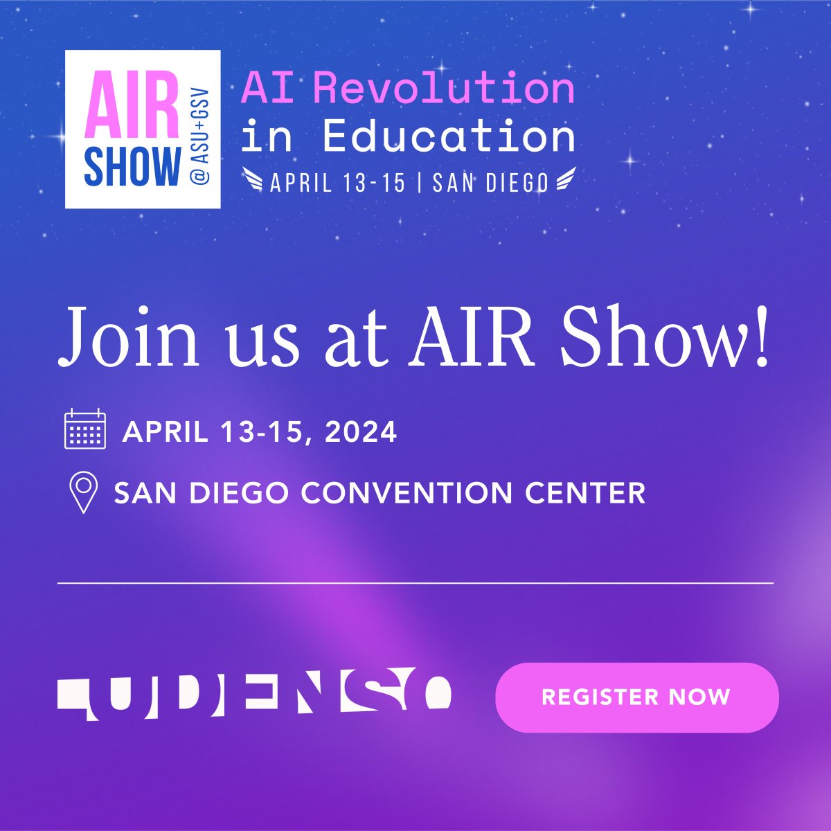 #Ludenso is hitting the GSV AIR Show! Join us & 125+ leading AI in EDU companies as we dive into the future of learning with AI & AR 🚀📚 🎁 Visit Booth B53 - Talk to our team & win exciting prizes! Let's revolutionize education together. #GSVAIRShow