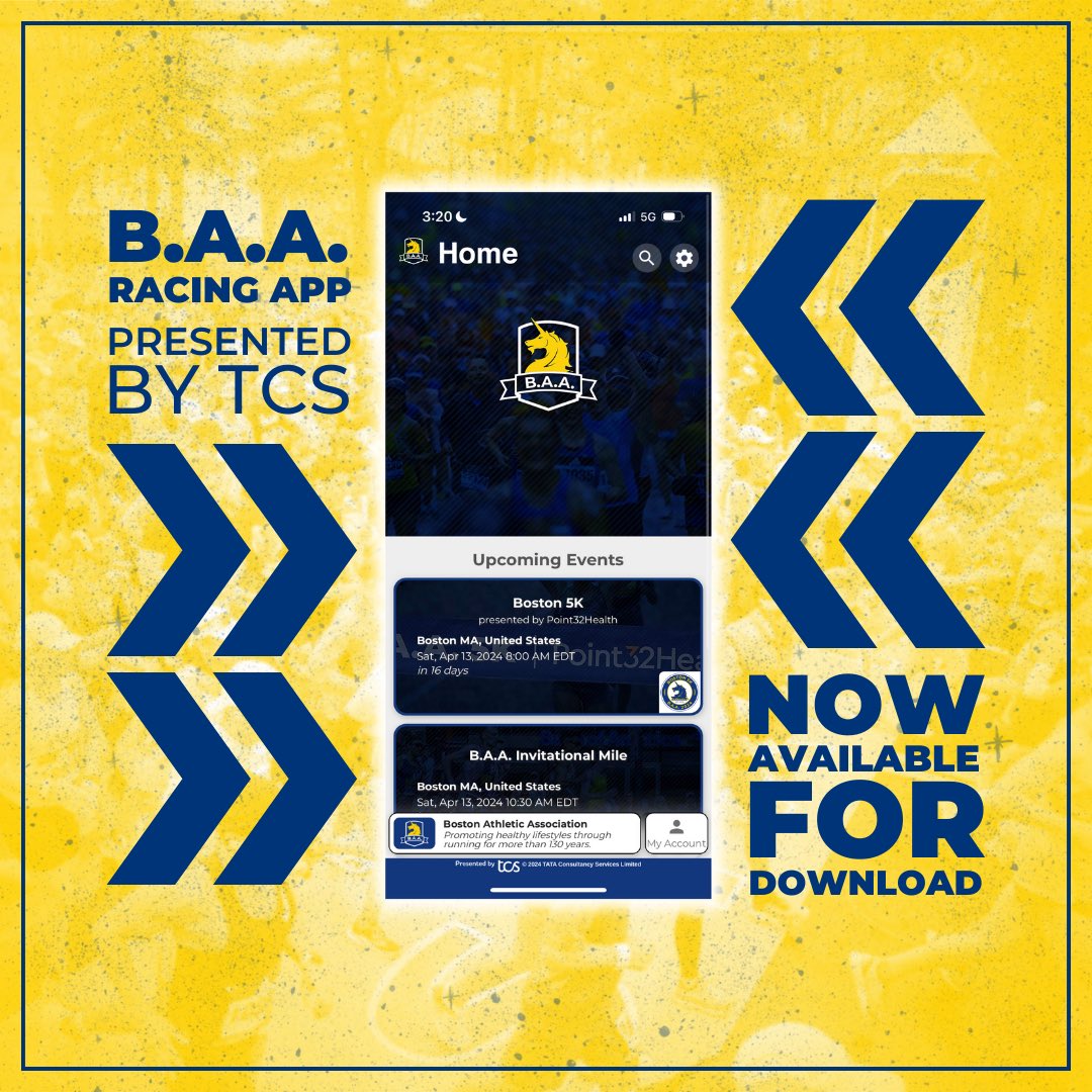 The B.A.A. Racing App presented by @TCS is now available in the App Store & on Google Play! Download the app in advance of race weekend to follow your favorite athletes from start to finish, view course maps, check info pages, & more!📲 Download the app: baa.org/races/boston-m…