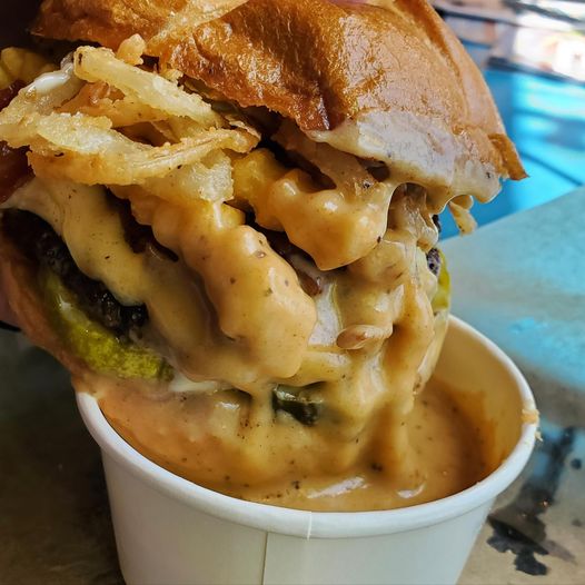 LUCKYSROADSIDE's tweet photo. It's Tuesday Burger people! Come grab a BoomShakalaka and hang by the TVs. 
Two patties, American Cheese, Bacon, Mayo, Pickles, Crispy onion strings and French Fries served on a Liscios burger bun. Served with our Main Street cheese for dipping purposes.
https://t.co/JxoOK3Ha57 https://t.co/q0JWIwNRUK