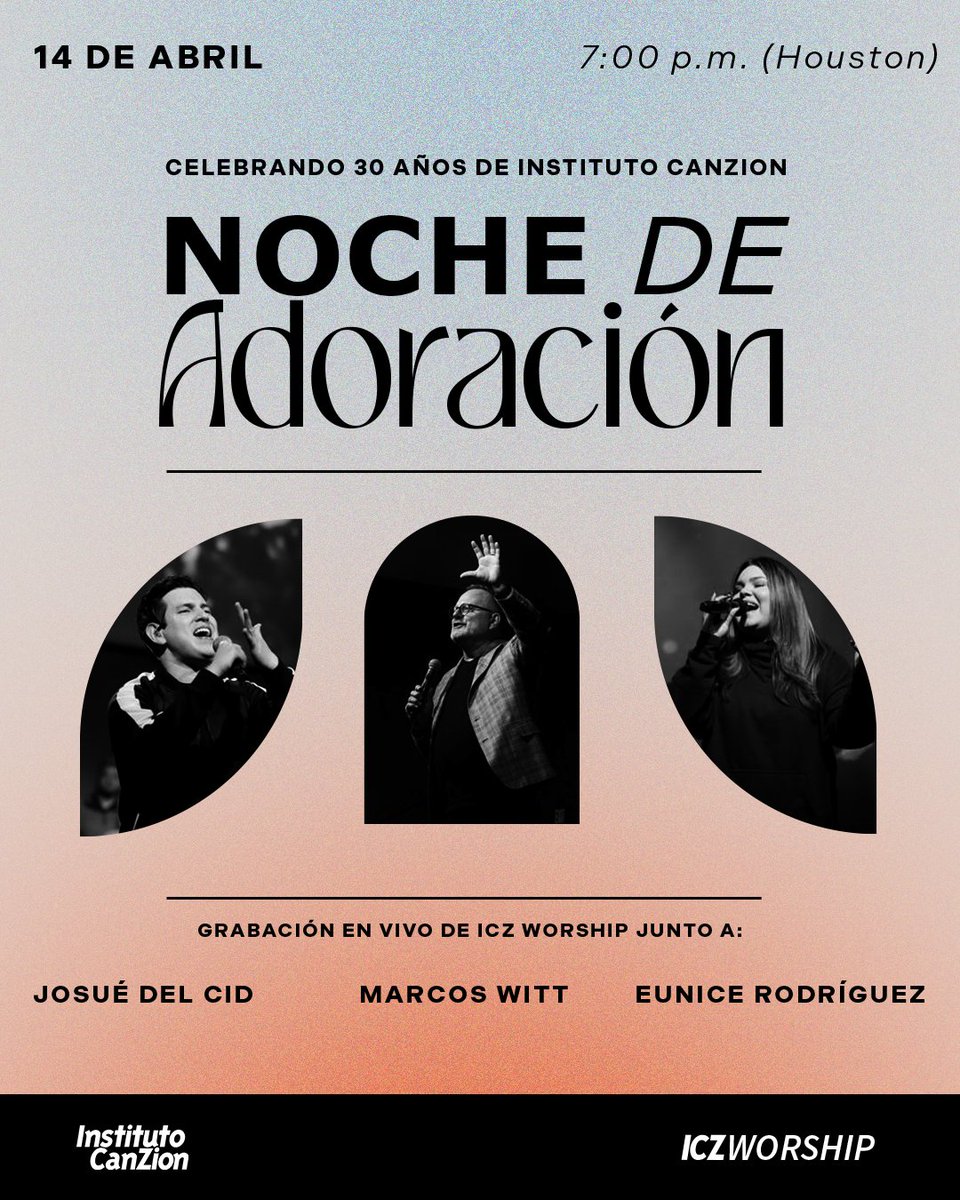 ¡Celebremos junto a Instituto CanZion sus 30 años! ¡No te pierdas esta noche de adoración! Presentarán nuevas canciones y estarán grabando junto a invitados especiales como: @MarcosWitt, #JosuéDelCid y #EuniceRodriguez🎶 ¡Solo necesitas registrarte! institutocanzion.com/worship?utm_so…