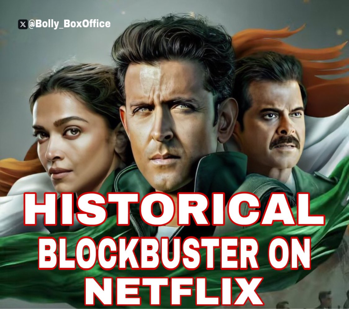 #Fighter has broken all previous records on Netflix for a Bollywood Film, leaving behind the previous bests #Animal & #Dunki by a wide margin. This #HrithikRoshan starrer garnered 12.4 Million views in just 10 days. It has become the Fastest Bollywood film to get these figures.