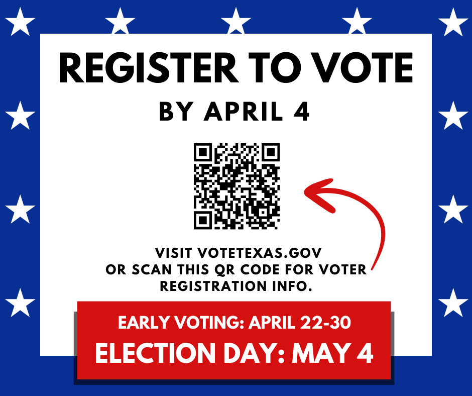 Participating in democracy is part of the #CadetStandard! The deadline to register to vote in the May 4 election cycle is April 4. For more information on how to register, visit votetexas.gov.