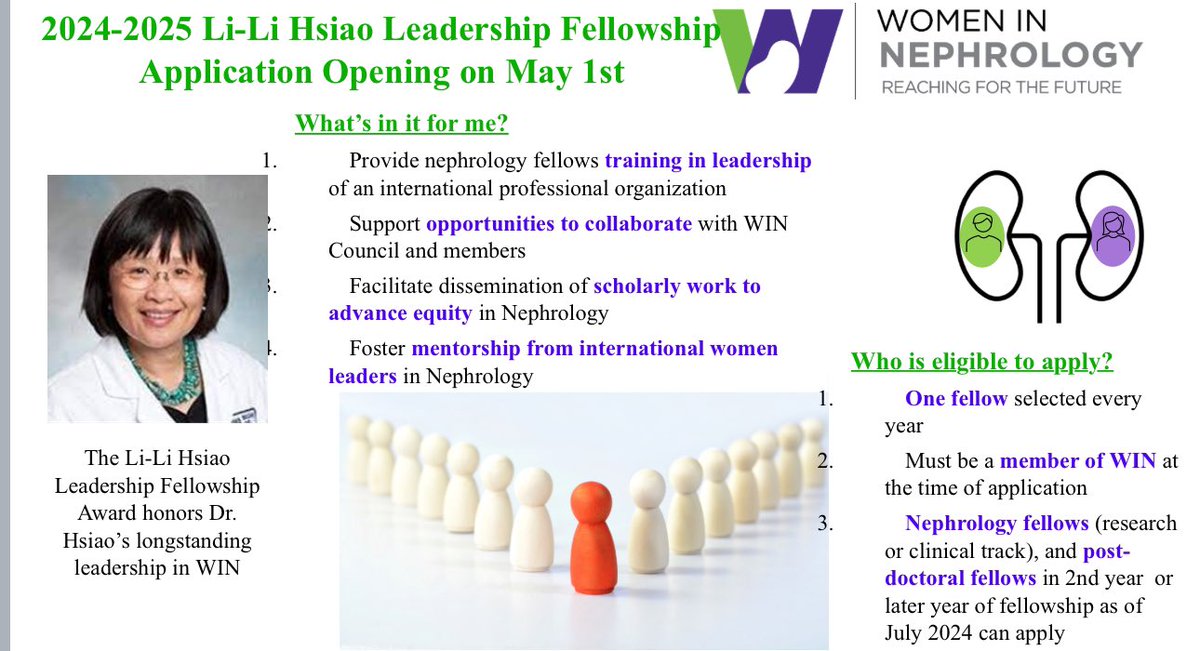 Get ready for the 2024-2025 Li-Li Hsiao Leadership Fellowship! Application opens May 1st- You don't want to miss it @womeninnephro