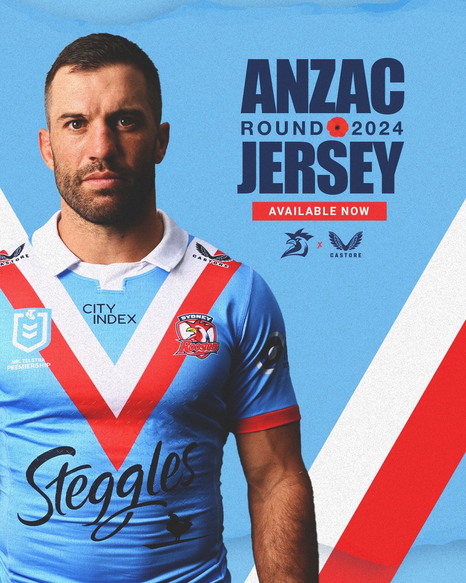Be sure to don the Bondi Blue this ANZAC Day with the 2024 ANZAC Round Jersey! 🐓🩵 Shop now 👉 bit.ly/43JHHod #EastsToWin