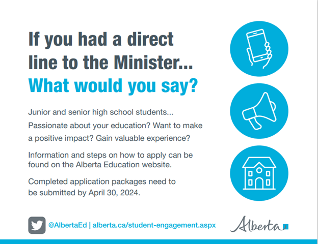 Alberta Education is seeking students from across Alberta, between the ages of 14 & 19, representing diverse interests, identities, backgrounds, & perspectives to join the 2024/25 Minister’s Youth Council. Apply by April 30, 2024. alberta.ca/student-engage… #WeAreCBE