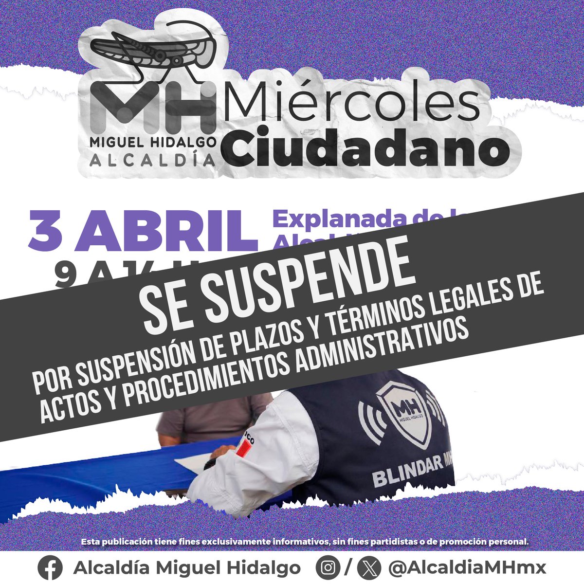 ¡Mañana NO nos vemos! 😔 Te recordamos que esta semana no habrá edición de #MiércolesCiudadano, pero no te preocupes, que también nos puedes realizar tus solicitudes a través del @MHcesac. ¡Nos vemos pronto!