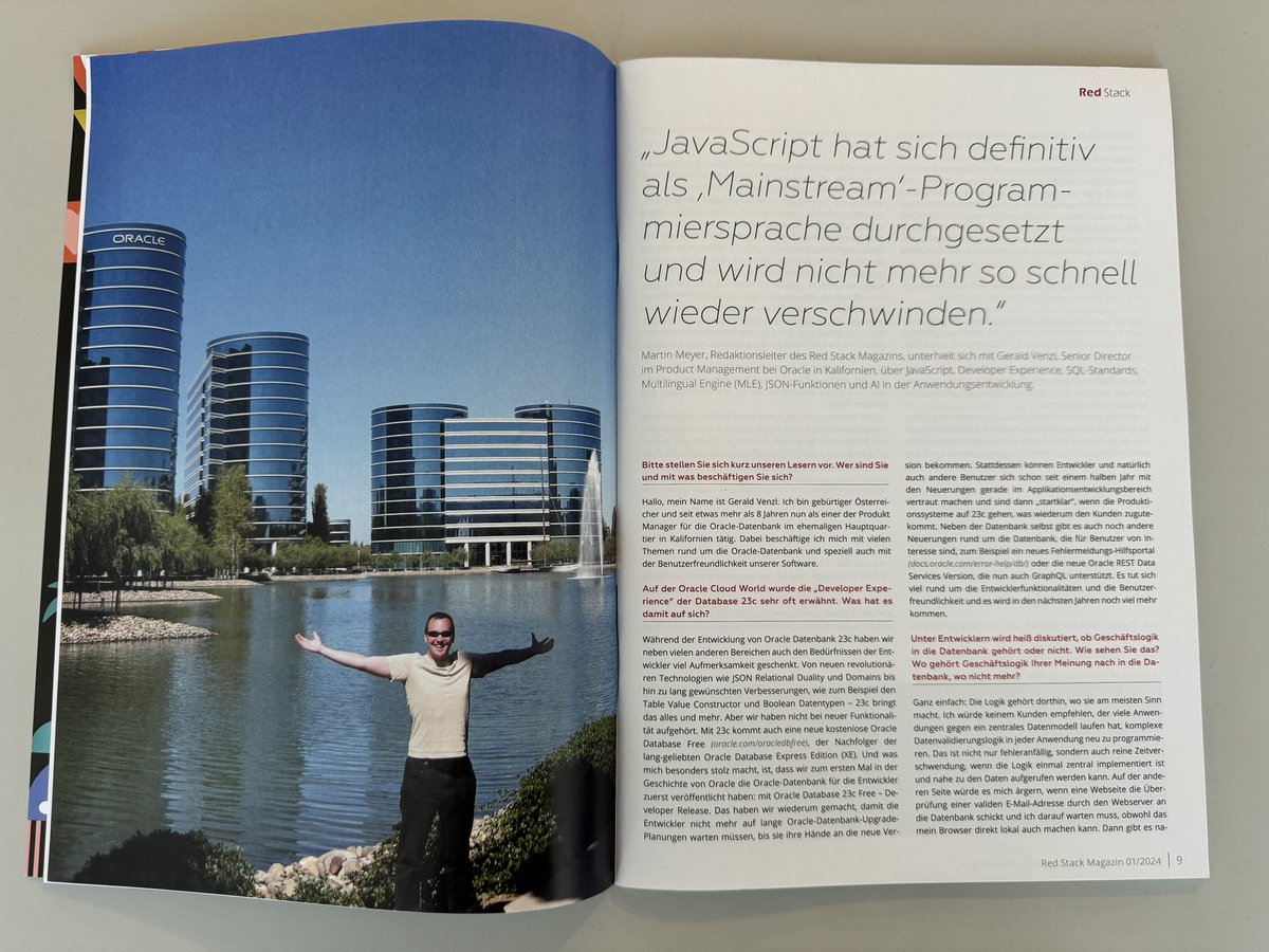 GeraldVenzl's tweet image. Happy to have finally received a copy of my #DOAG #RedStack interview a while back.
