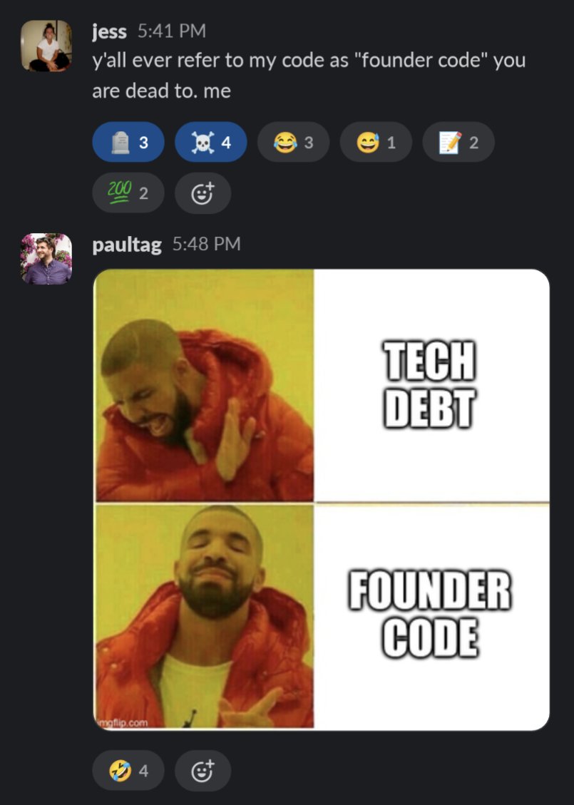 today we overheard someone refer to their startup's founder's code as 'founder code' which lead to this @zoodotdev 🤣