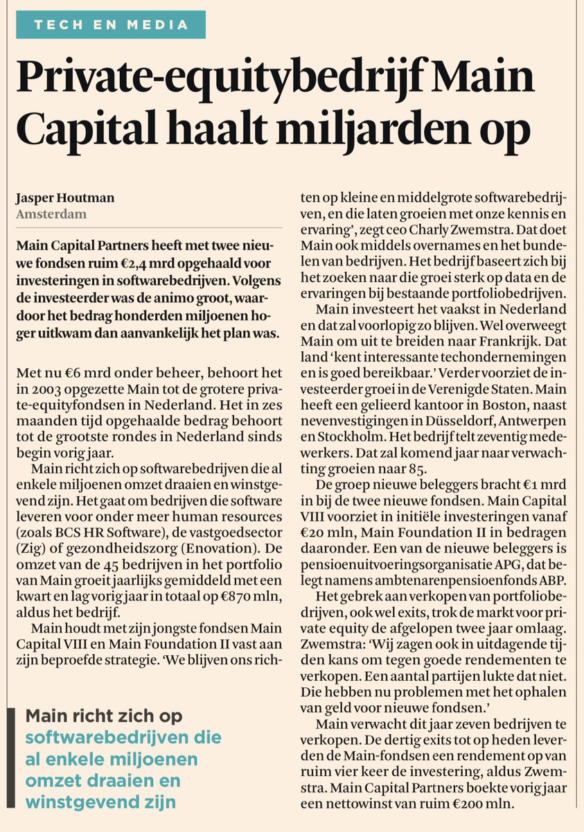 Private-equitybedrijf Main Capital haalt miljarden op (uit @FD_Nieuws) En @MaasInvest doet ook weer mee!