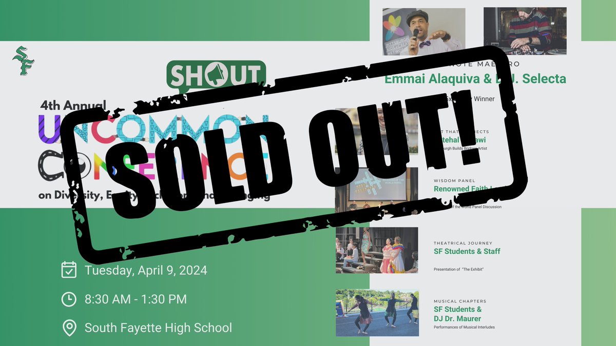 SOLD OUT! @SHOUT 4th Uncommon DEIB Conference is a go! Thanks to all schools & allies for joining us. Missed out? Nov 8, '24 is your next chance - mark it! Let's champion empathy & unity #UncommonConference #SOLDOUT #SFLionPride #handprintsHEALfootprints #SeeYouNextYear #Ubuntu