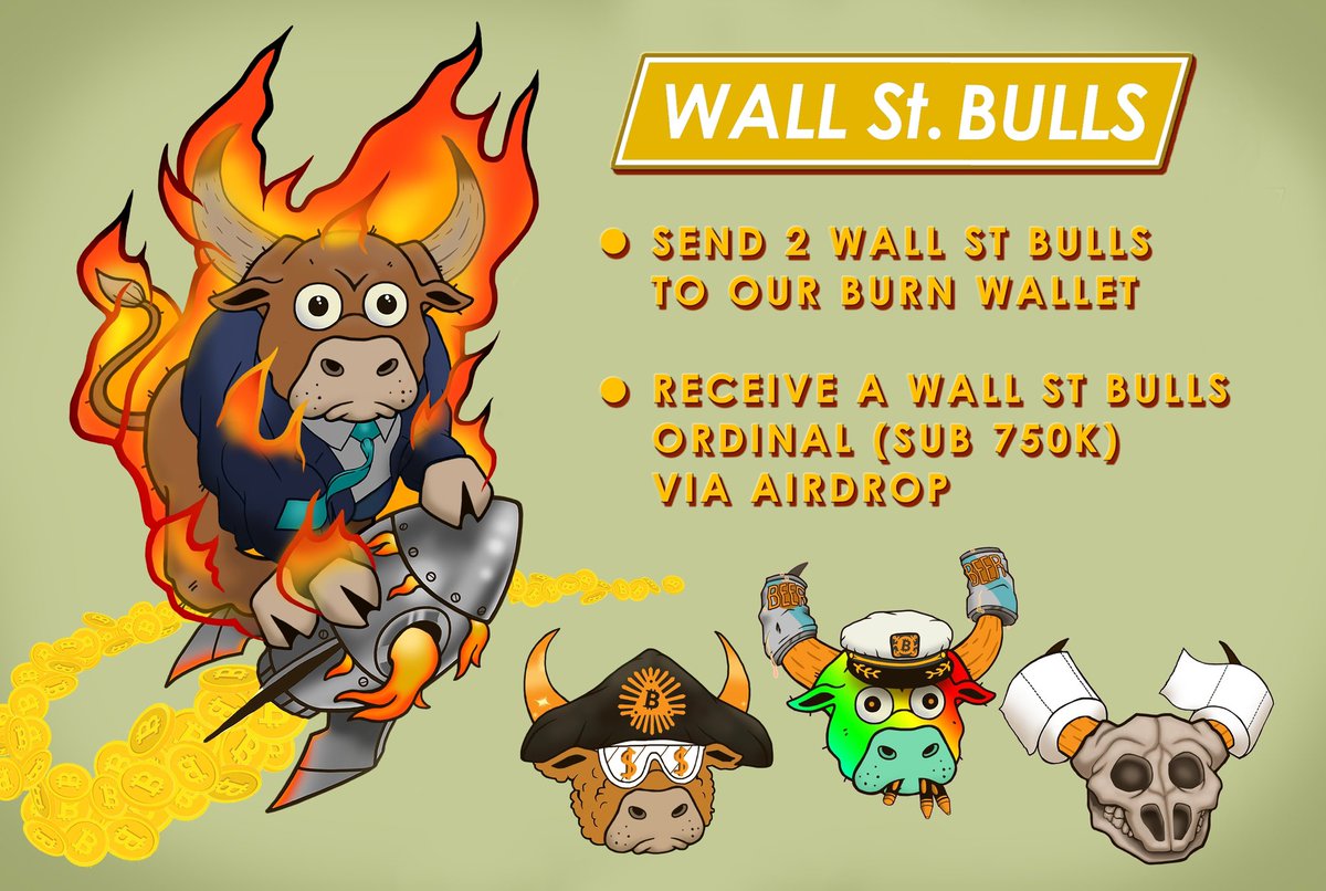 Degens: We’re adding a little incentive to induct new members into the Bulluminati 👁️ We will be choosing random wallets who have sacrificed their Bulls to be airdropped a reimbursement Bull from the orphanage (approx 15%) 🐂 Burn. Them. ALL!!! 🔥