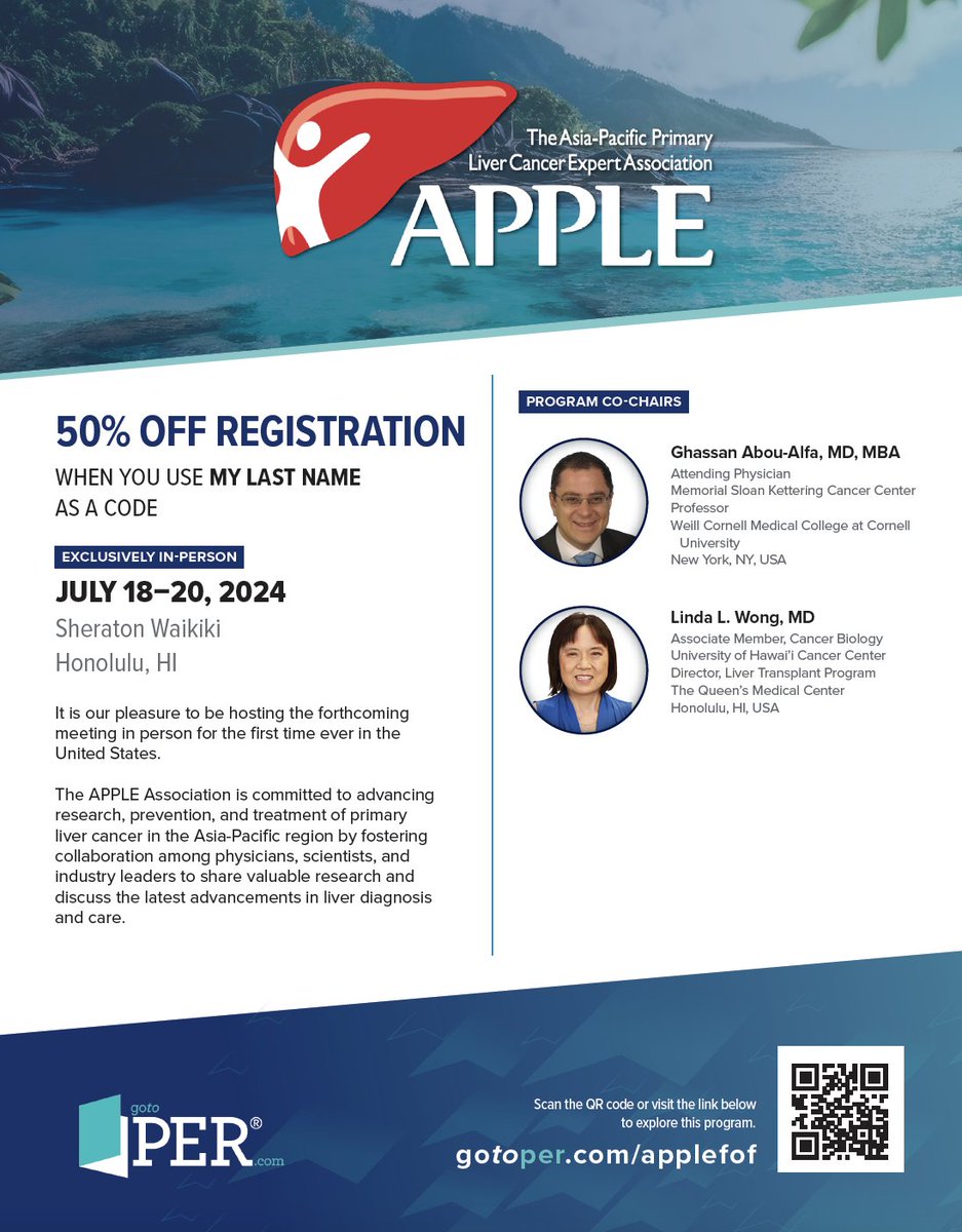 Excited to be a faculty participant for the 14th Annual Asia-Pacific Primary Liver Cancer Expert Meeting! @GABOUALFA #HCC #APPLE @gotoPER 📌Collaborate, learn, and share the latest advancements and findings in the field of liver cancer with distinguished scholars and…