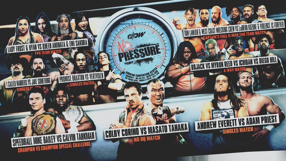 DPW returns to Durham on April 14th with No Pressure at the Durham Convention Center! Debuts, grudge matches, & title fights make up a great night of professional wrestling. DPW No Pressure 🗓️ 04/14 | Durham, NC 🎟 dpwtix.com